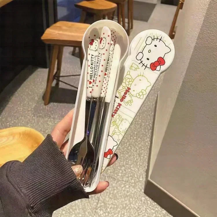 Cute Hello Kitty Chopsticks & Spoon Set