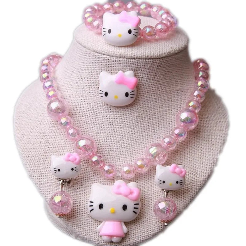 4pcs/set Sanrio Kawaii Hello Kitty Necklace, Hairclips & Ring Set - Image 6
